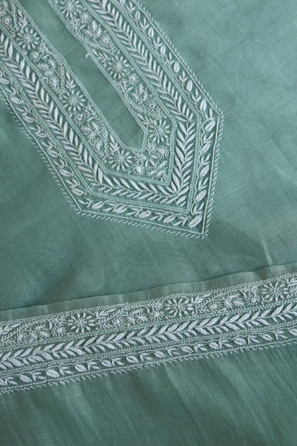 Sea Green Mulmul Chikankari Unstitched Men's Kurtas Fabric