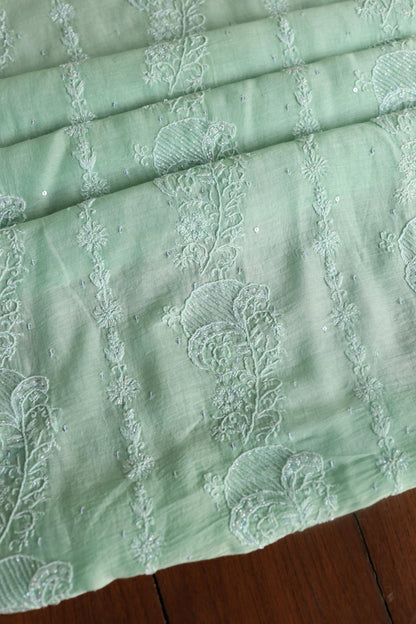 Sea Green Peach Malmals Pearl Work Chikankari Fabrics