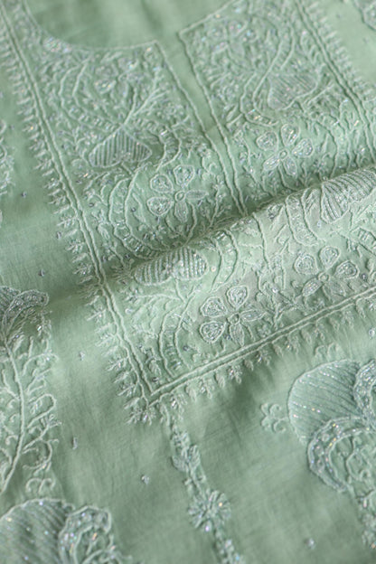 Sea Green Peach Malmals Pearl Work Chikankari Fabrics