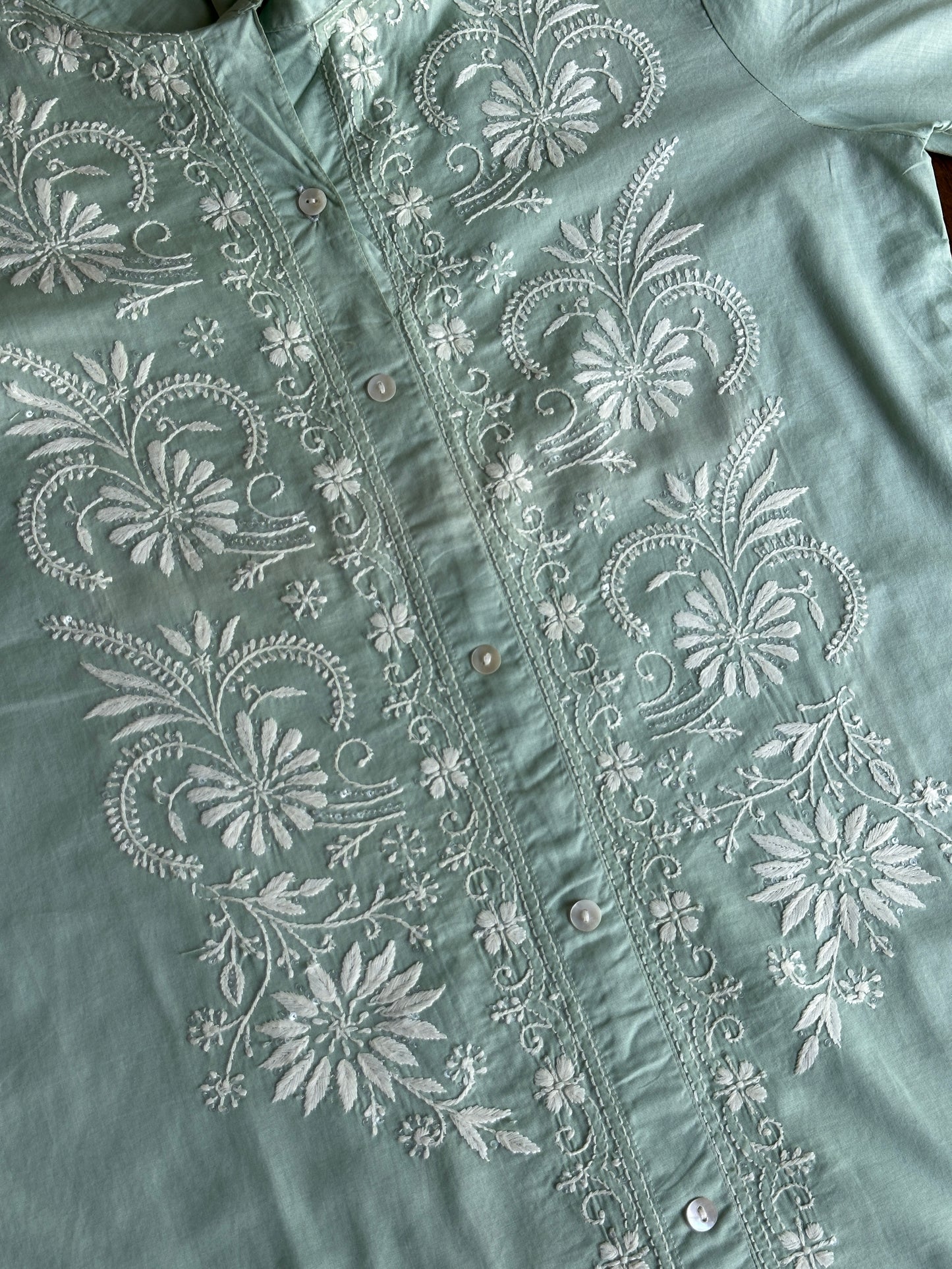 Sea Green Shade Chikankari Short Shirt