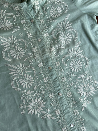 Sea Green Shade Chikankari Short Shirt