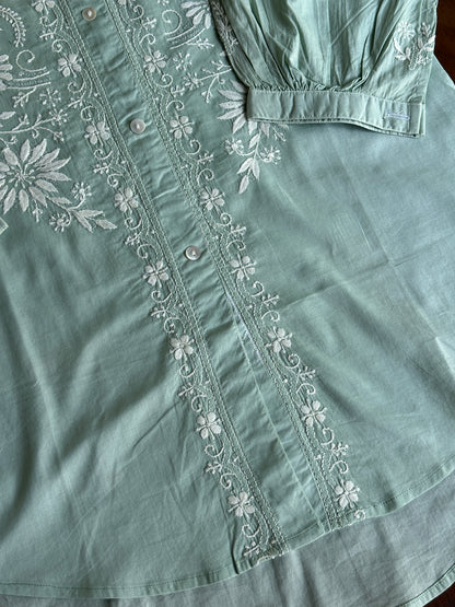 Sea Green Shade Chikankari Short Shirt