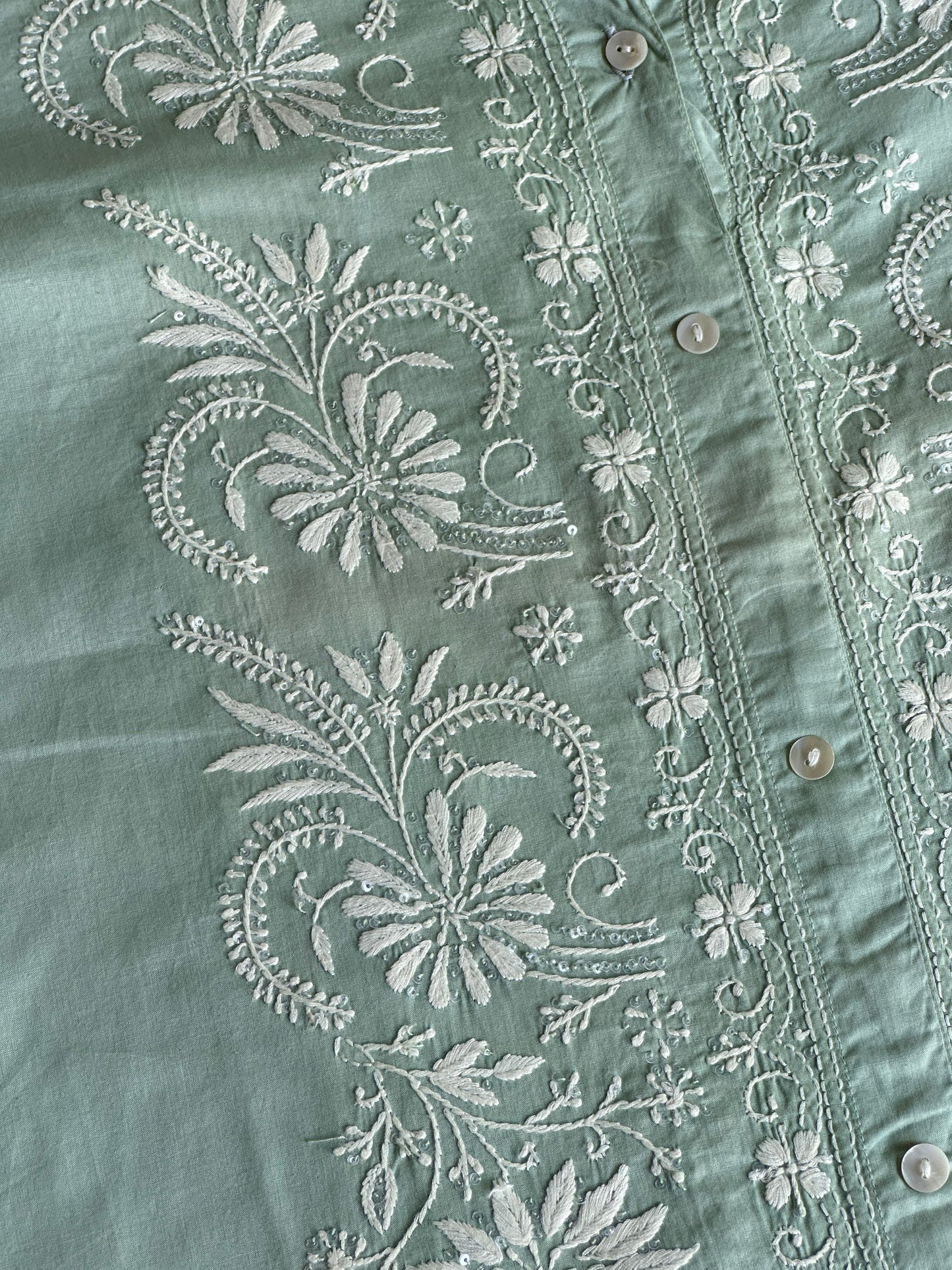 Sea Green Shade Chikankari Short Shirt