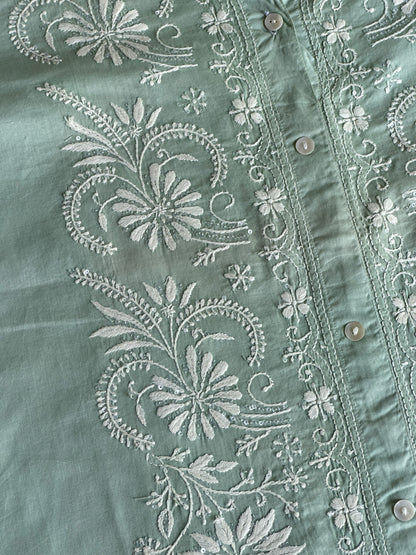 Sea Green Shade Chikankari Short Shirt