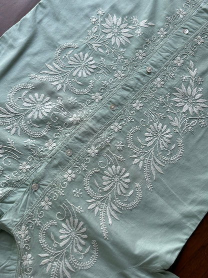 Sea Green Shade Chikankari Short Shirt