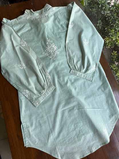 Sea Green Shade Chikankari Short Shirt