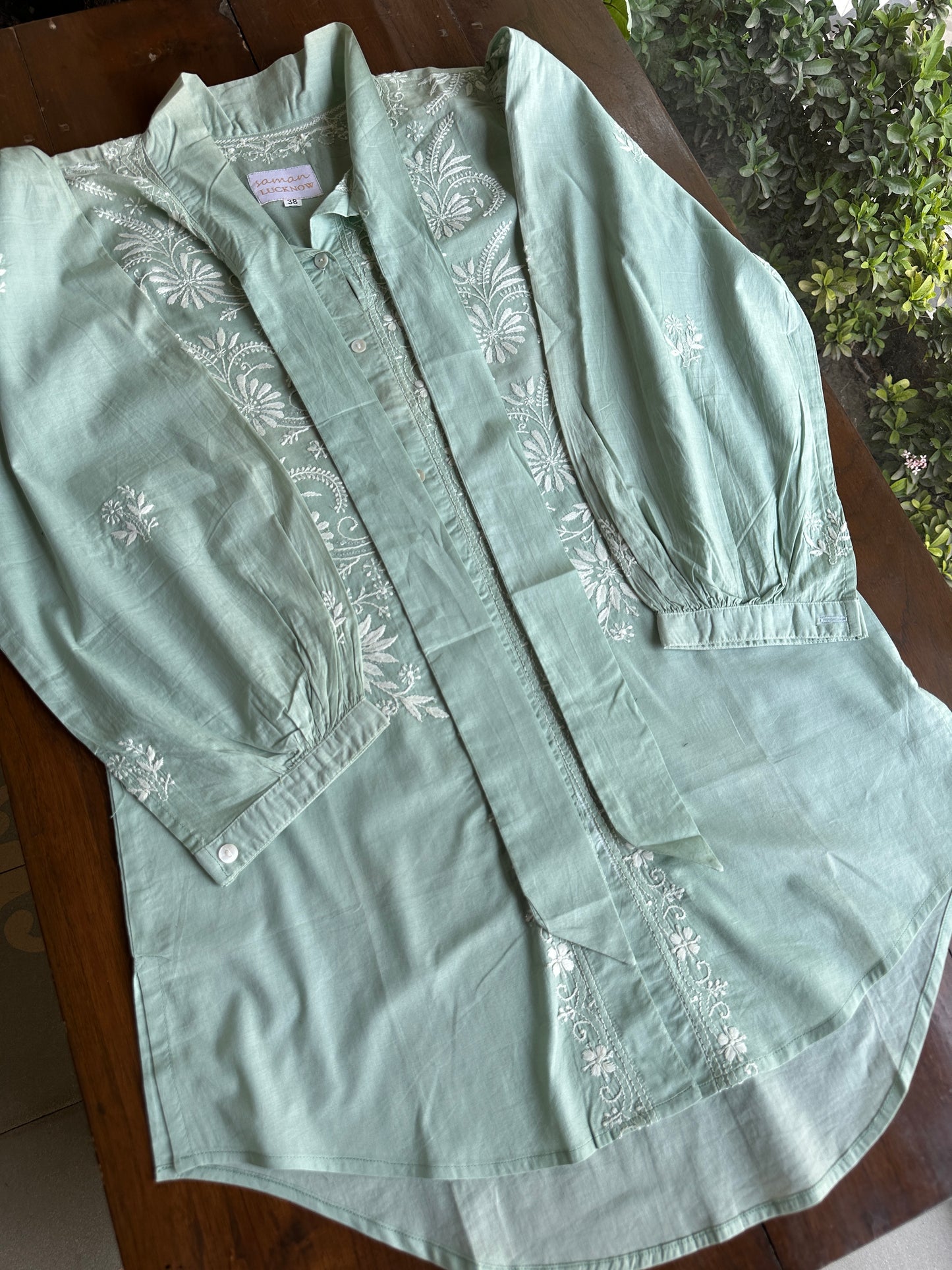 Sea Green Shade Chikankari Short Shirt