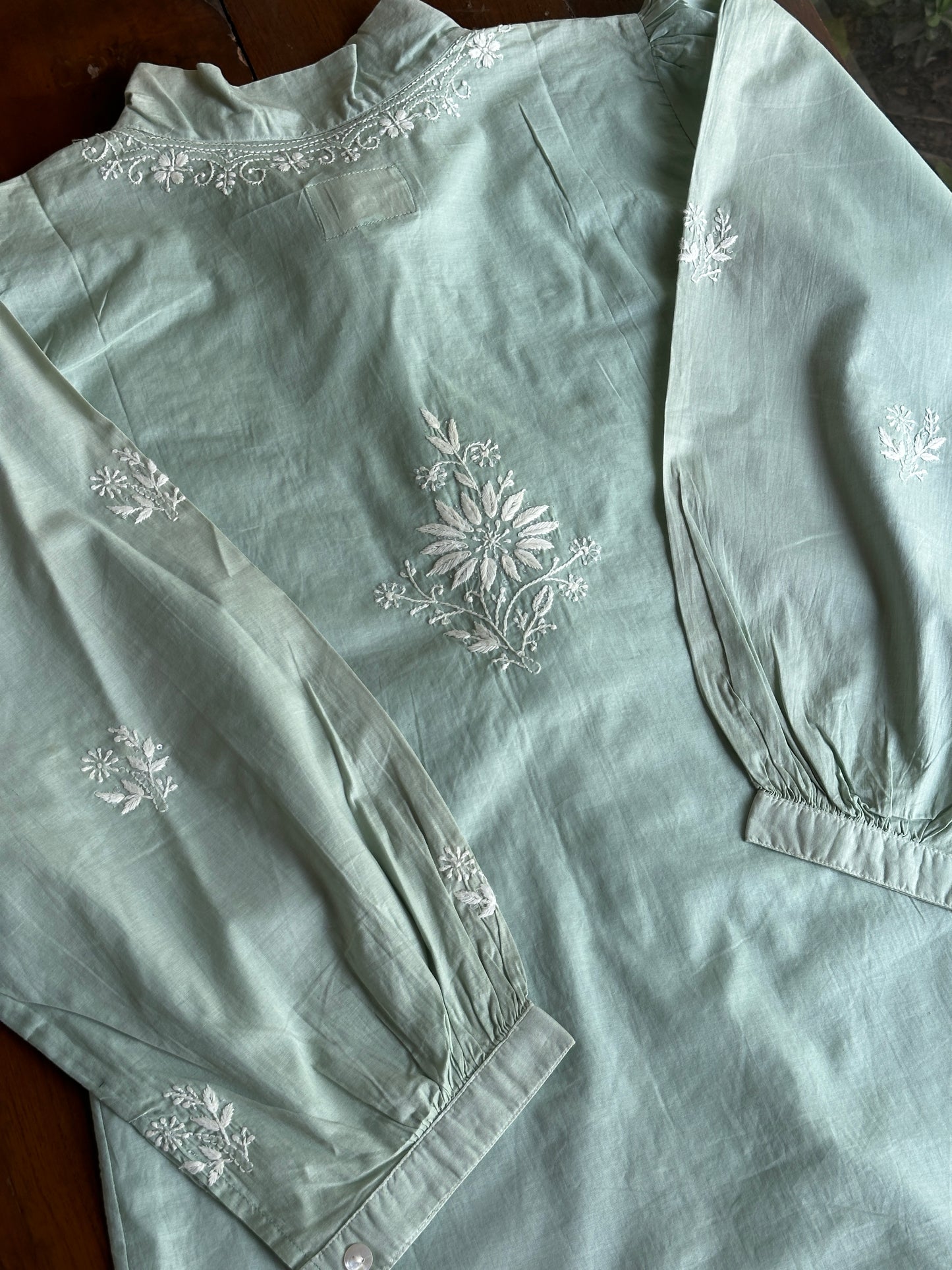 Sea Green Shade Chikankari Short Shirt