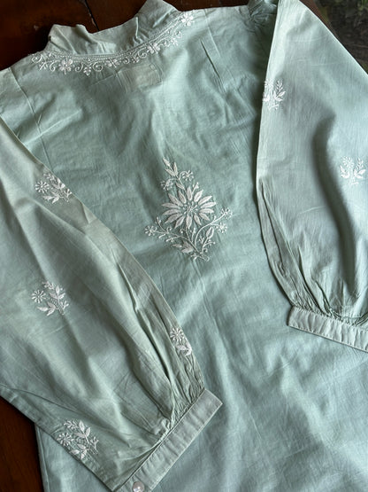 Sea Green Shade Chikankari Short Shirt