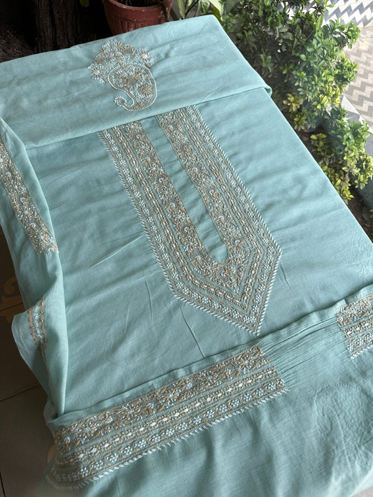 Sea Green Shade Unisex Chikankari Bengal Muslin Kurtas