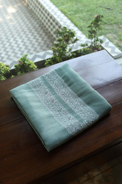 Sea Green Shade Linen Chikankari Unstitched Men's Kurtas Fabric