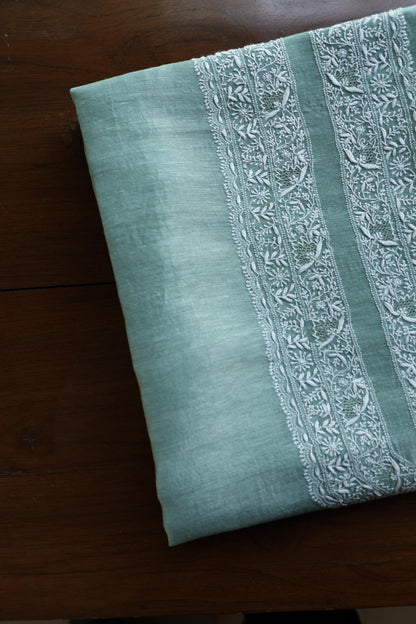 Sea Green Shade Linen Chikankari Unstitched Men's Kurtas Fabric