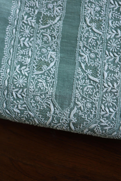 Sea Green Shade Linen Chikankari Unstitched Men's Kurtas Fabric