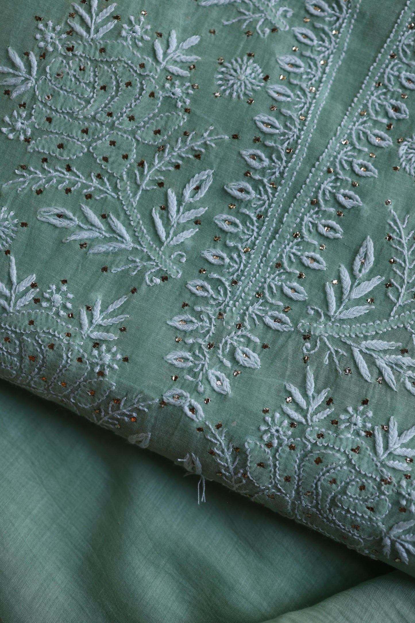 Sea Green Shade Mal Cotton Fine Chikankari Unstitched Fabric