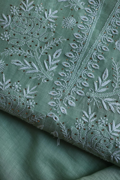 Sea Green Shade Mal Cotton Fine Chikankari Unstitched Fabric