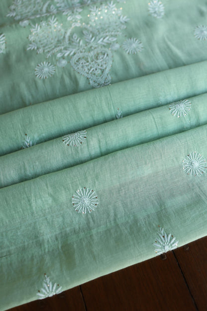 Sea Green Shade Mal Cotton Fine Chikankari Unstitched Fabric