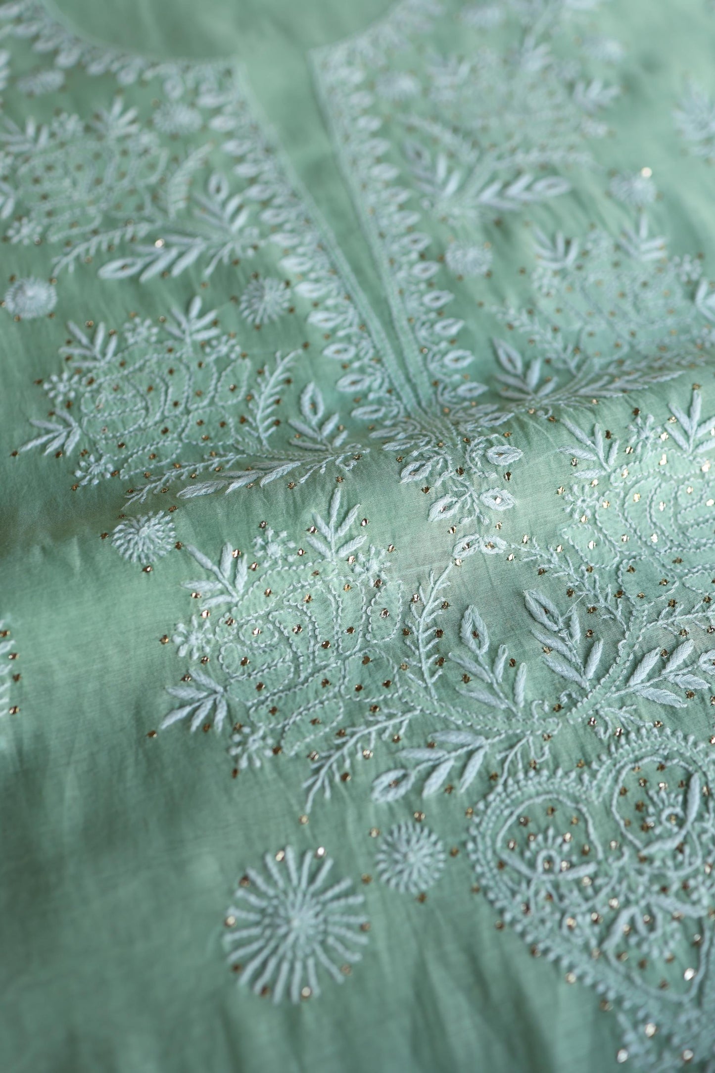Sea Green Shade Mal Cotton Fine Chikankari Unstitched Fabric
