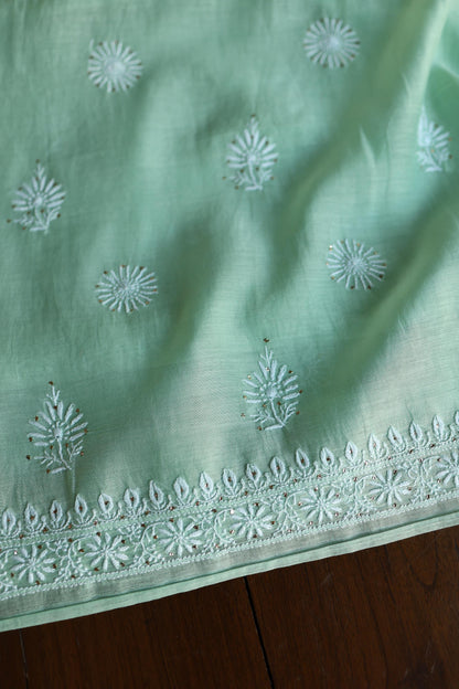 Sea Green Shade Mal Cotton Fine Chikankari Unstitched Fabric