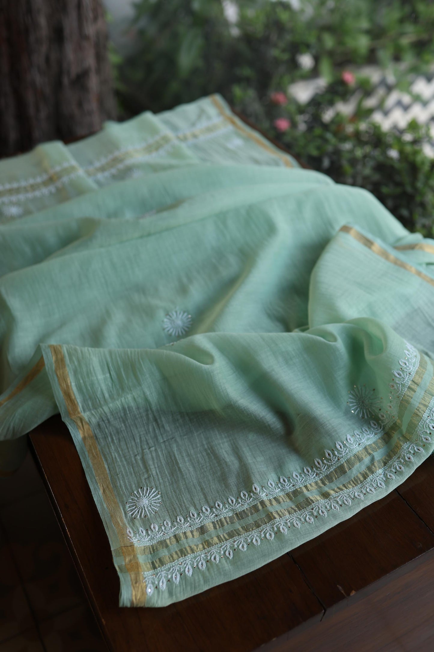 Sea Green Shade Mal Cotton Fine Chikankari Unstitched Fabric