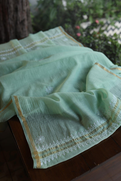 Sea Green Shade Mal Cotton Fine Chikankari Unstitched Fabric
