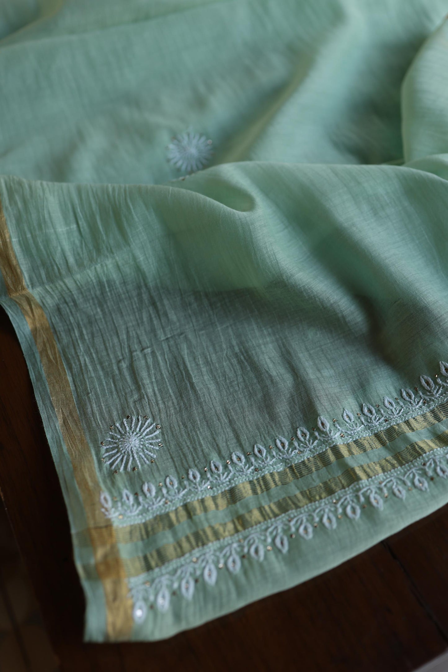 Sea Green Shade Mal Cotton Fine Chikankari Unstitched Fabric