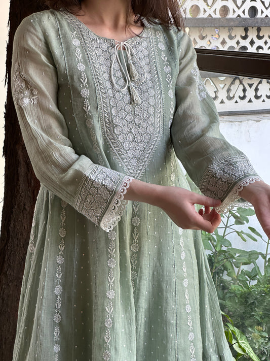 Sea Green Shade Tissue Silk Chikankari Co-Ord Set
