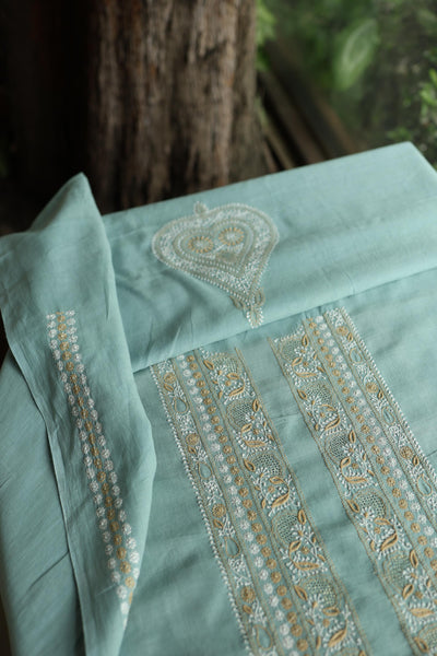 Sea Green Shade Unisex Chikankari Bengal Muslin Kurta