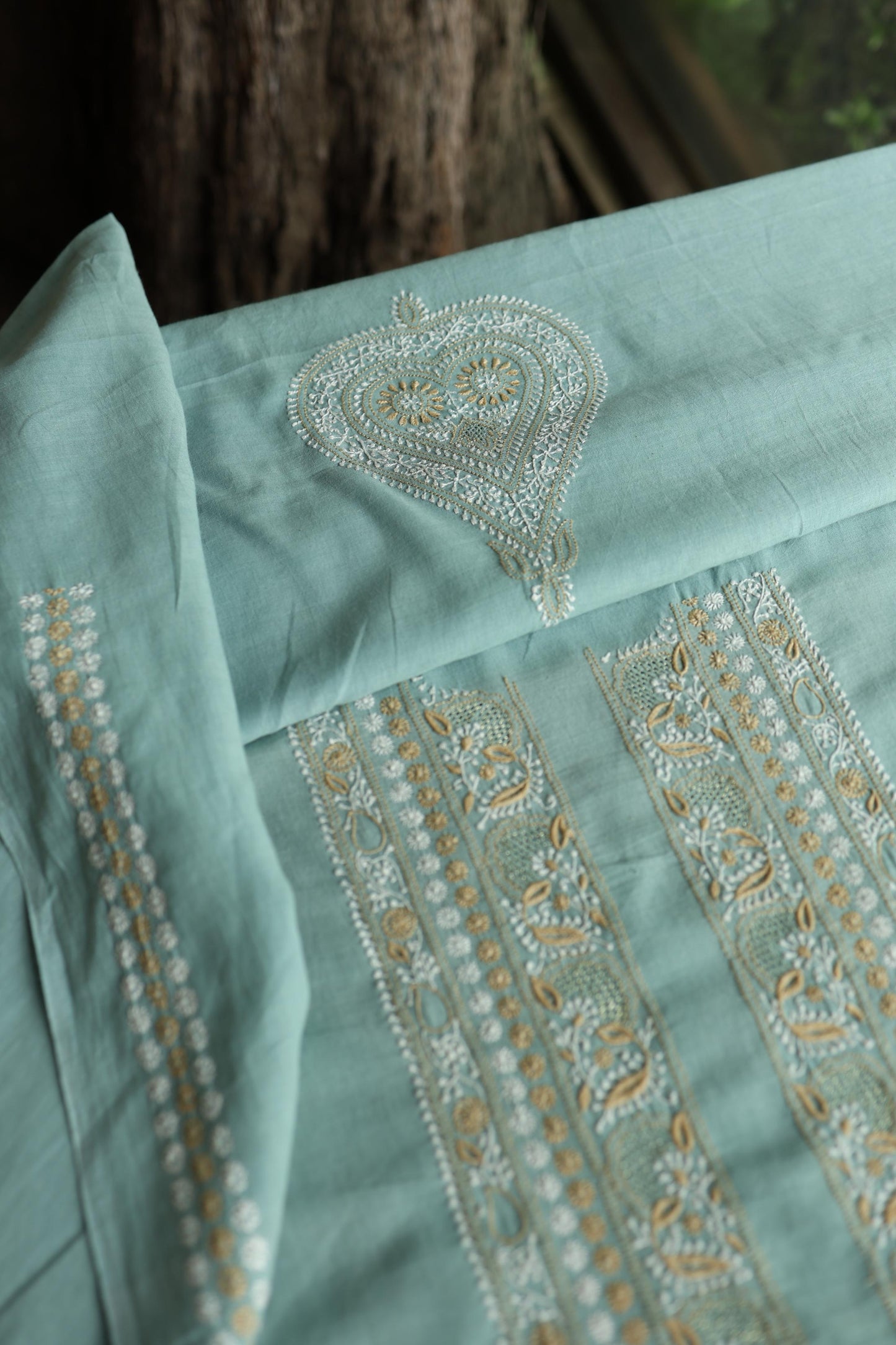 Sea Green Shade Unisex Chikankari Bengal Muslin Kurta