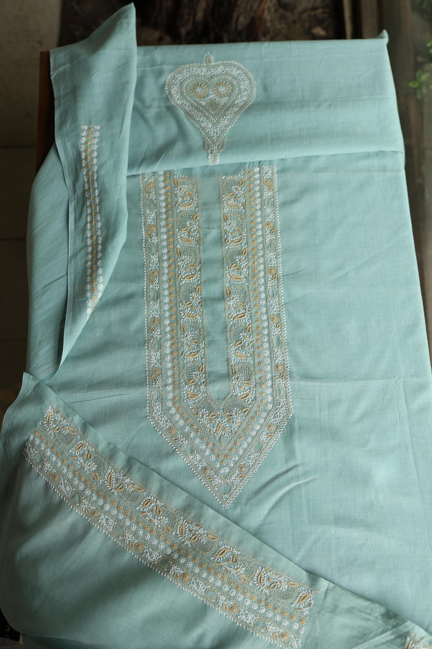 Sea Green Shade Unisex Chikankari Bengal Muslin Kurta