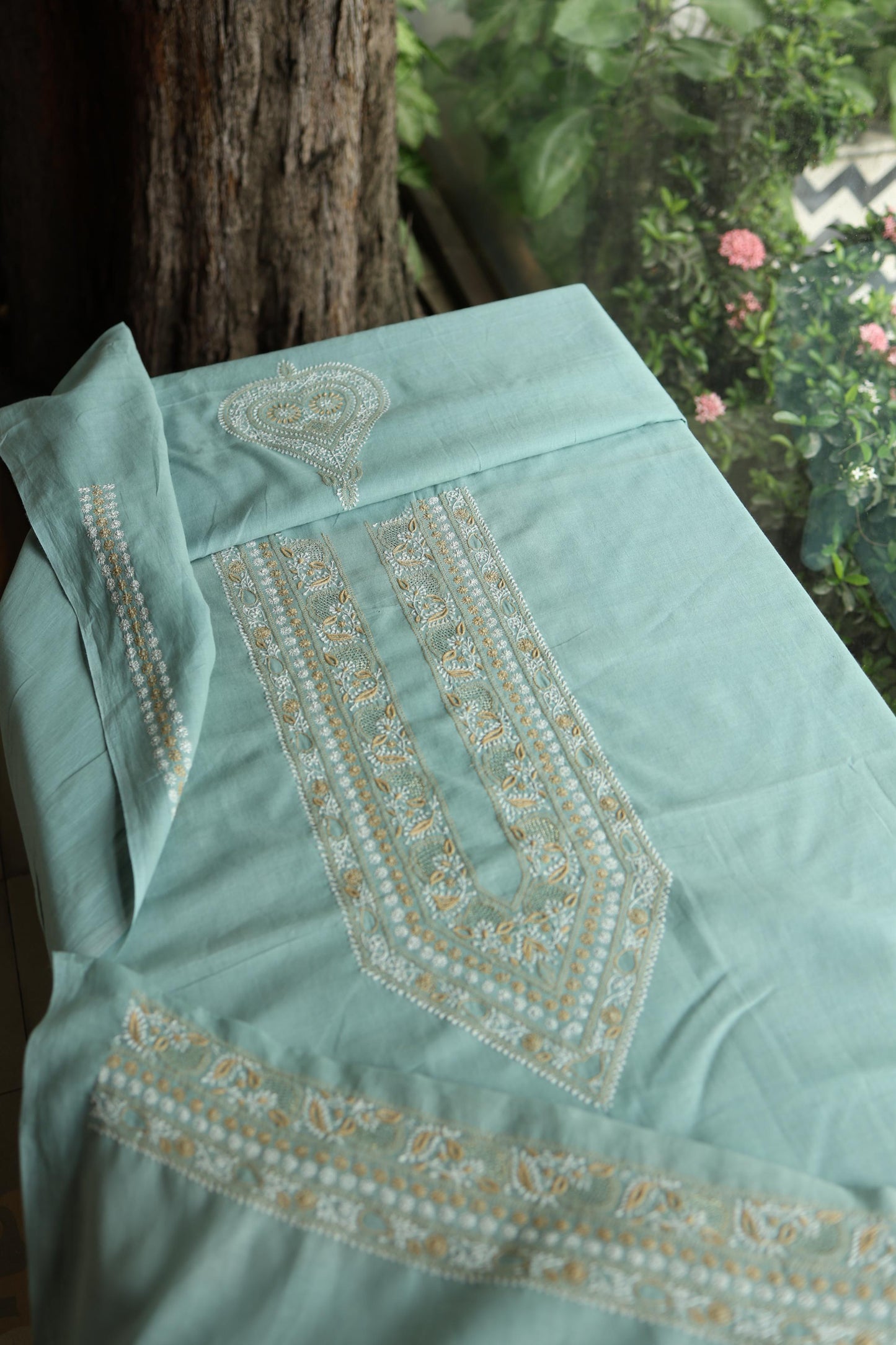 Sea Green Shade Unisex Chikankari Bengal Muslin Kurta
