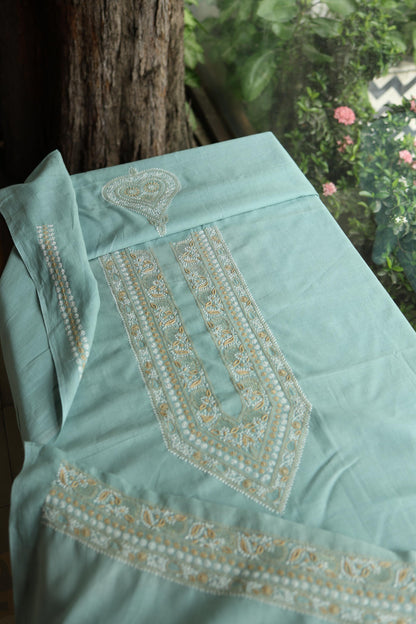 Sea Green Shade Unisex Chikankari Bengal Muslin Kurta