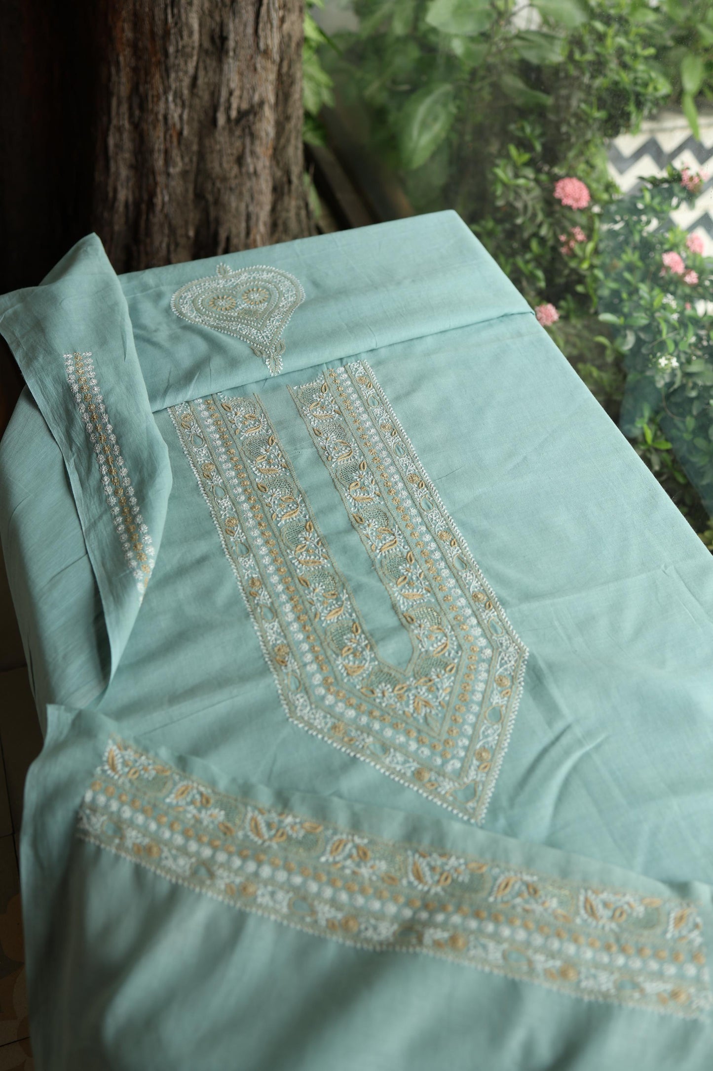 Sea Green Shade Unisex Chikankari Bengal Muslin Kurta