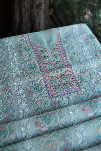 Sea Green Suit Set with Intricate Parsi Resham Embroidery & Sequin Work