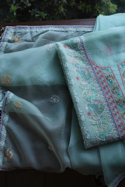Sea Green Suit Set with Intricate Parsi Resham Embroidery & Sequin Work