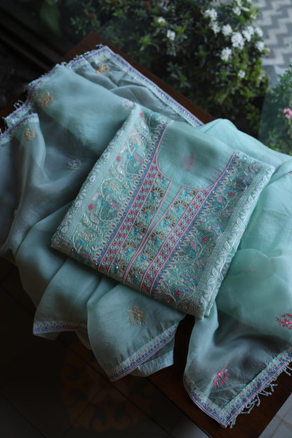 Sea Green Suit Set with Intricate Parsi Resham Embroidery & Sequin Work