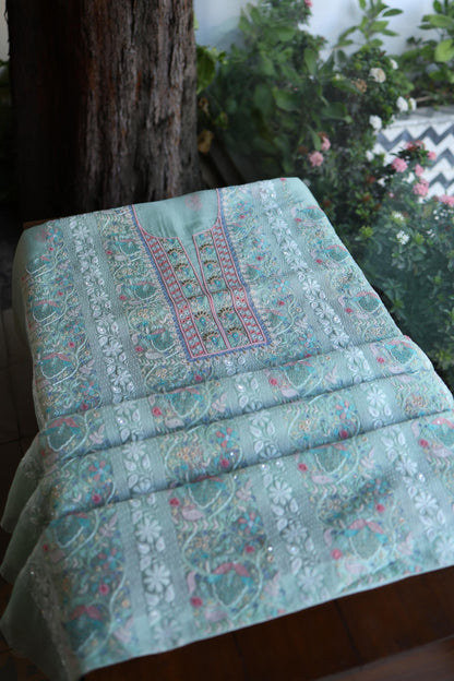 Sea Green Suit Set with Intricate Parsi Resham Embroidery & Sequin Work