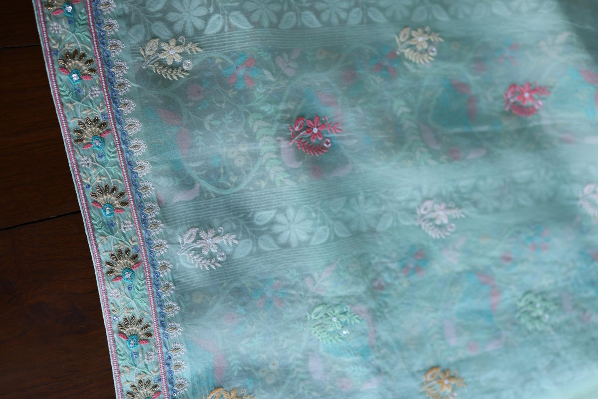 Sea Green Suit Set with Intricate Parsi Resham Embroidery & Sequin Work