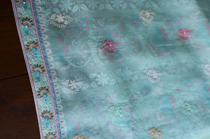 Sea Green Suit Set with Intricate Parsi Resham Embroidery & Sequin Work