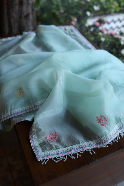 Sea Green Suit Set with Intricate Parsi Resham Embroidery & Sequin Work