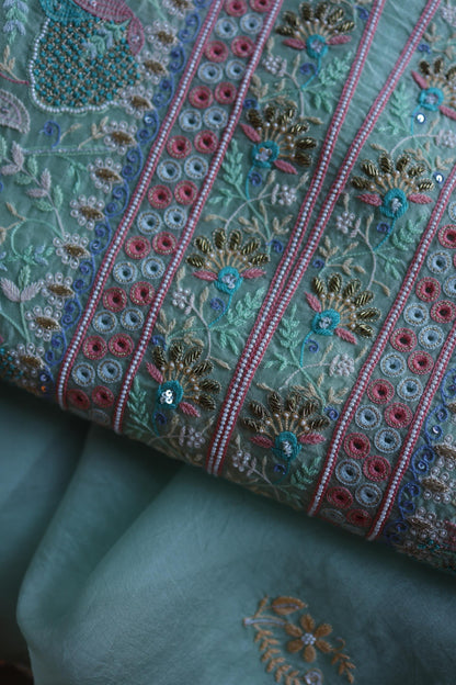 Sea Green Suit Set with Intricate Parsi Resham Embroidery & Sequin Work