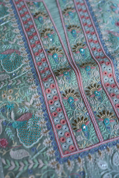 Sea Green Suit Set with Intricate Parsi Resham Embroidery & Sequin Work