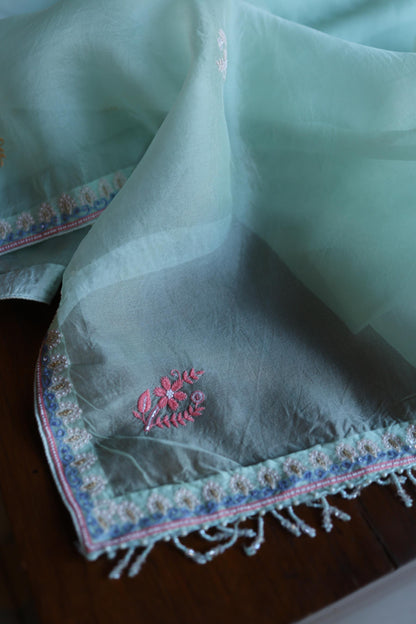 Sea Green Suit Set with Intricate Parsi Resham Embroidery & Sequin Work
