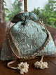 Sea Green Tussar Silk Chikankari Ari & Kasab Work Potli Bag