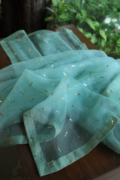 Sea Green Noor Organza Silk Mukaish Badla Unstitched Kurta Dupatta Set
