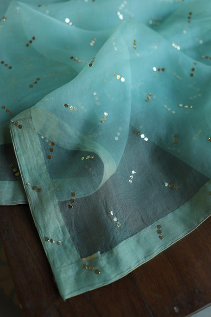 Sea Green Noor Organza Silk Mukaish Badla Unstitched Kurta Dupatta Set