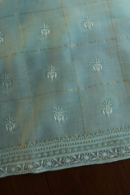 Shadow Green Shade Tissue Zari Kota Chikankari Unstitched Fabric