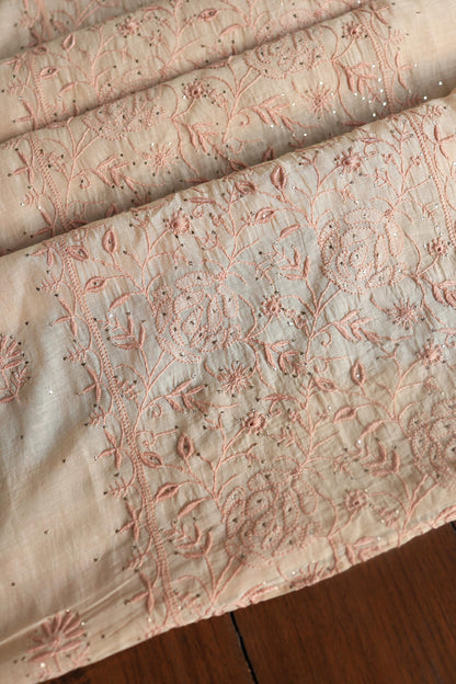 Silk Beige Mal Cotton Fine Chikankari With Kamdani Work Unstitched Fabric