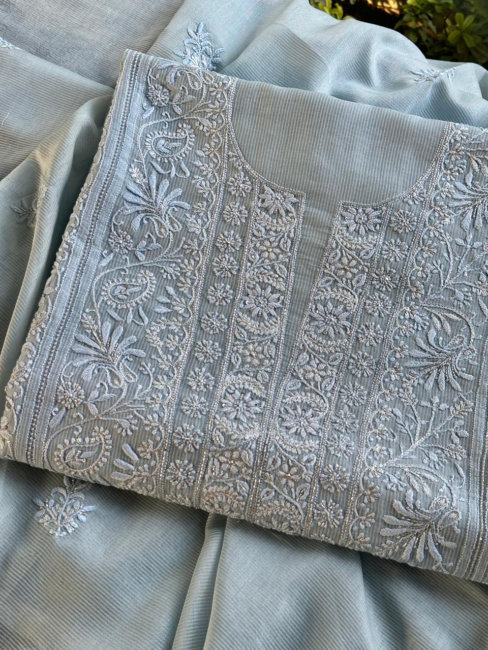 Silver Grey Shade Rasm Maheshwari Highlights Fabric