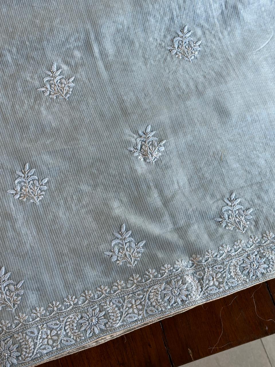 Silver Grey Shade Rasm Maheshwari Highlights Fabric