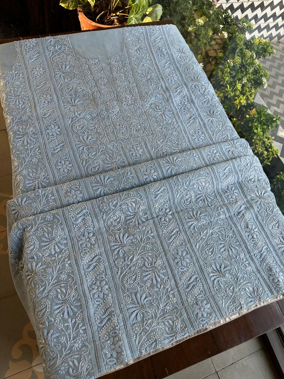 Silver Grey Shade Rasm Maheshwari Highlights Fabric